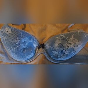 Pretty Light Blue Lace Overlay Victoria Secret Lined Demi Bra 34 C